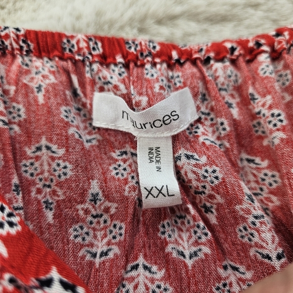 Maurices Red Printed Puff Sleeve Top Blouse XXL BNWT - Picture 4 of 6